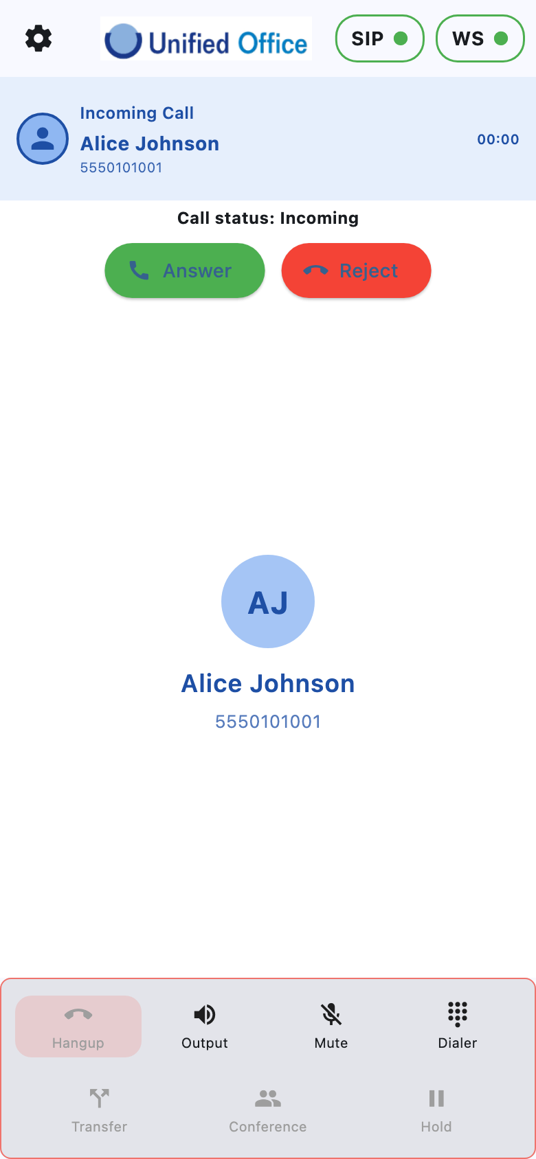 Incoming call on Dialer