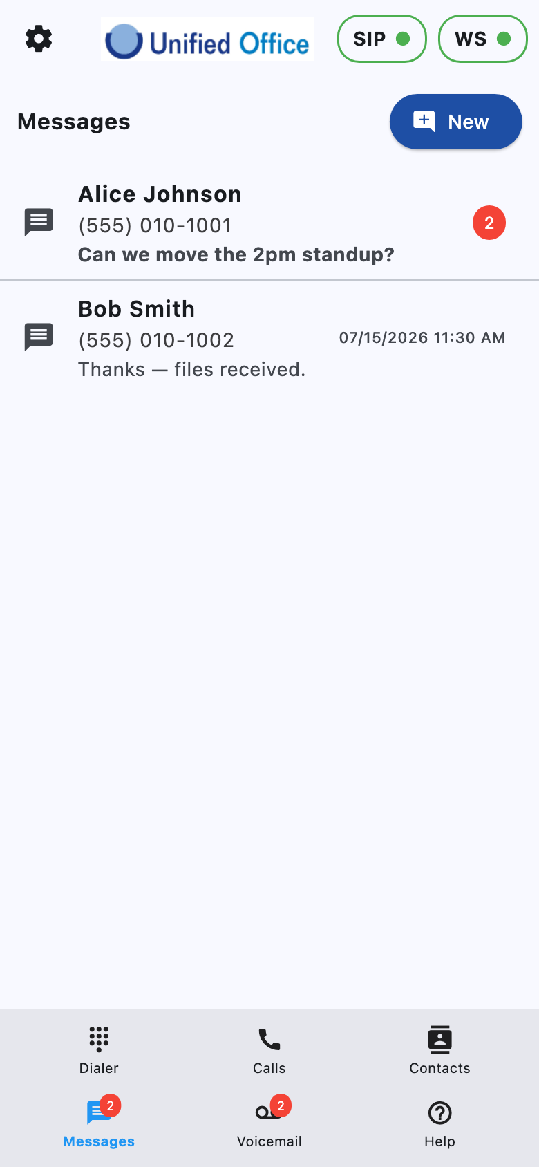 Messages list