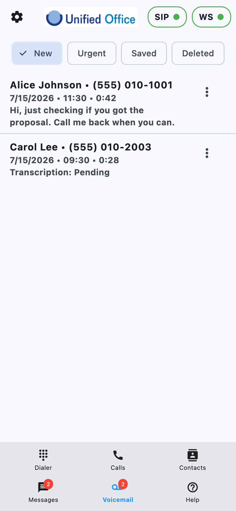 Voicemail inbox