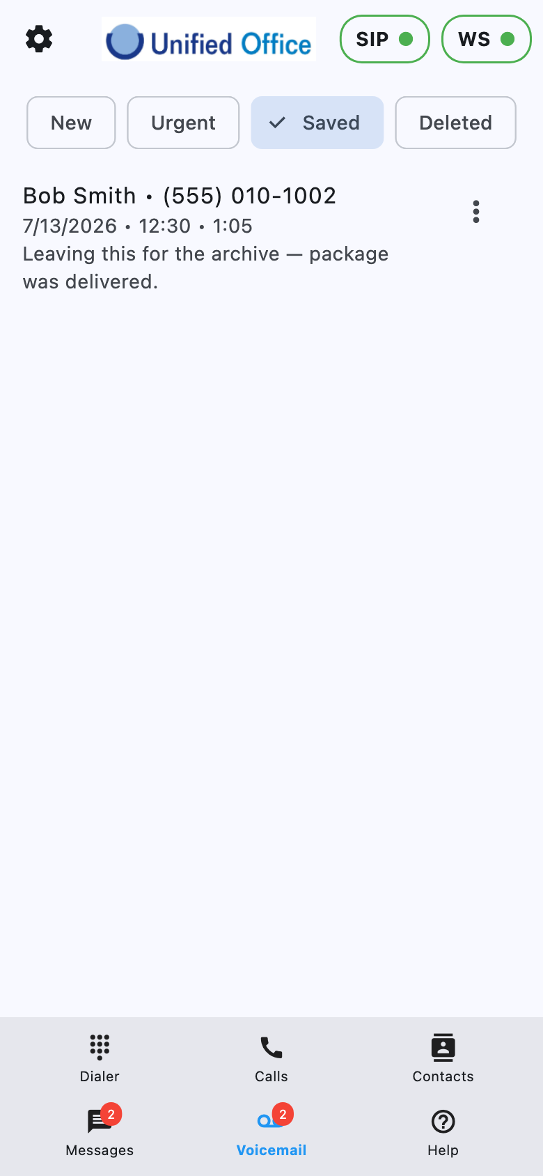 Voicemail Saved folder